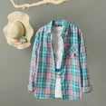 thumbnail image 4 of Women's Plaid Button Down Shirts Casual Long Sleeve Lapel Collar Flannel Shirt Loose Fit Fashion Tops with Pocket Blue-3 XL, 4 of 4