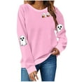 thumbnail image 3 of yoeyez Halloween Sweatshirt Women Ghost Pumpkin Long Sleeve Shirt Crewneck Casual Fall Spooky Pullover Tops Pink,M, 3 of 5