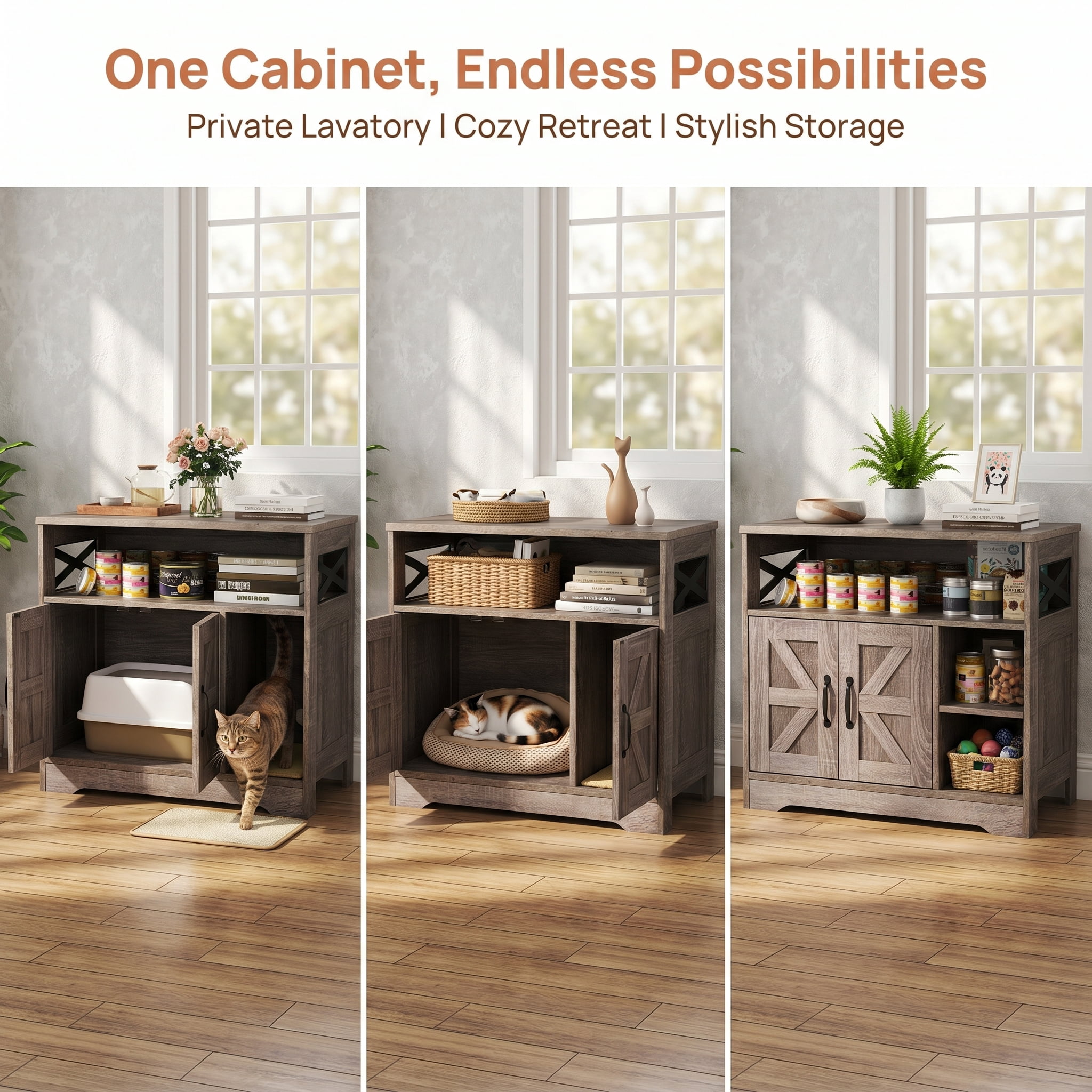 Resenkos Hidden Cat Litter Box Enclosure Furniture with Storage Cabinet, Gray