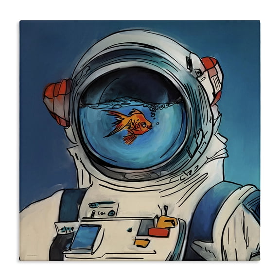 Stupell Industries Cottage Goldfish Astronaut Suit Canvas Art, 17 x 17, by Kamdon Kreations