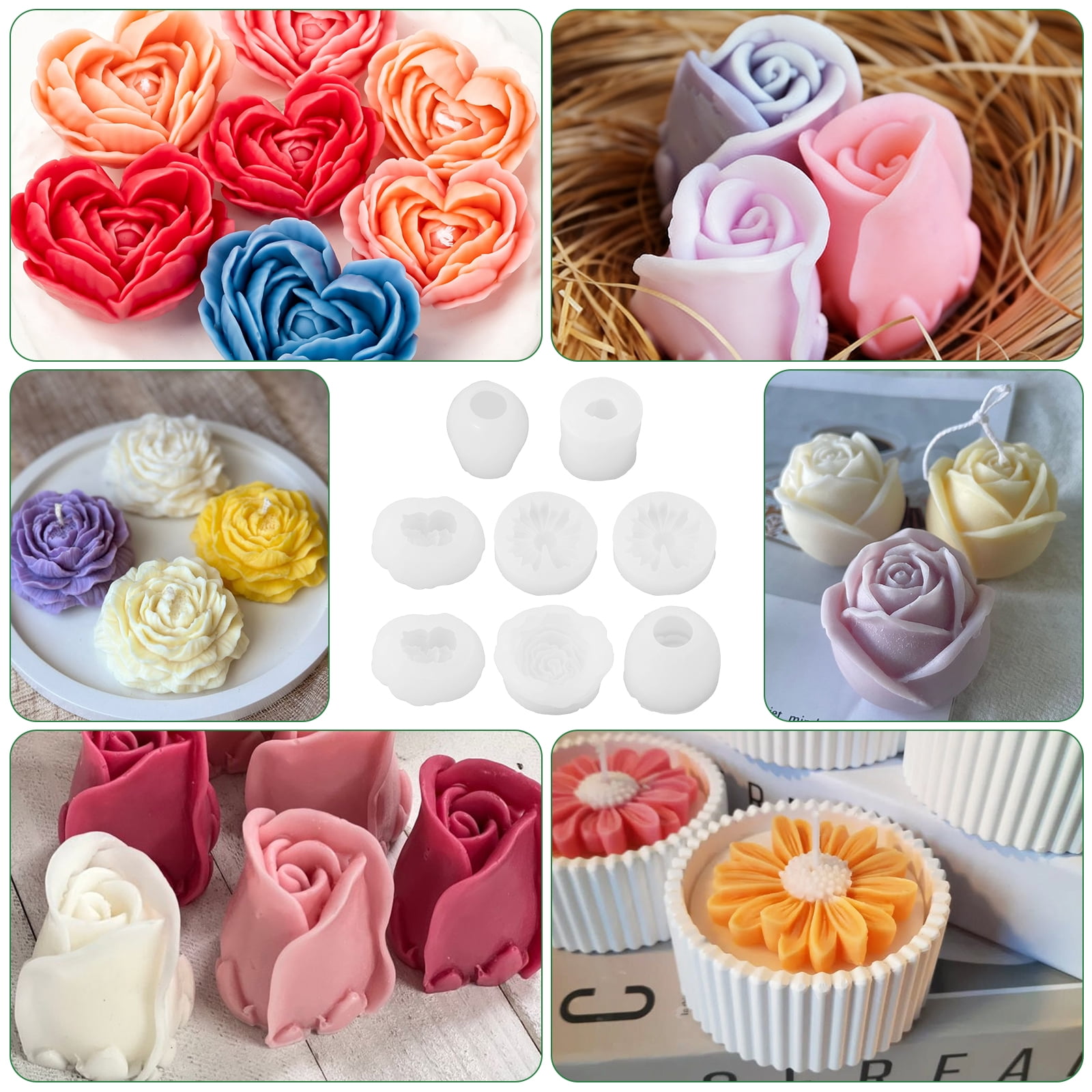 8PCS Flower Candle Molds for Valentine‘s Day Rose Tulip Silicone Candle 3D Mold Flower Shapes Moldes De Rosas Silicona para Velas for Soy Wax, Beeswax, Candle Making, Resin Craft