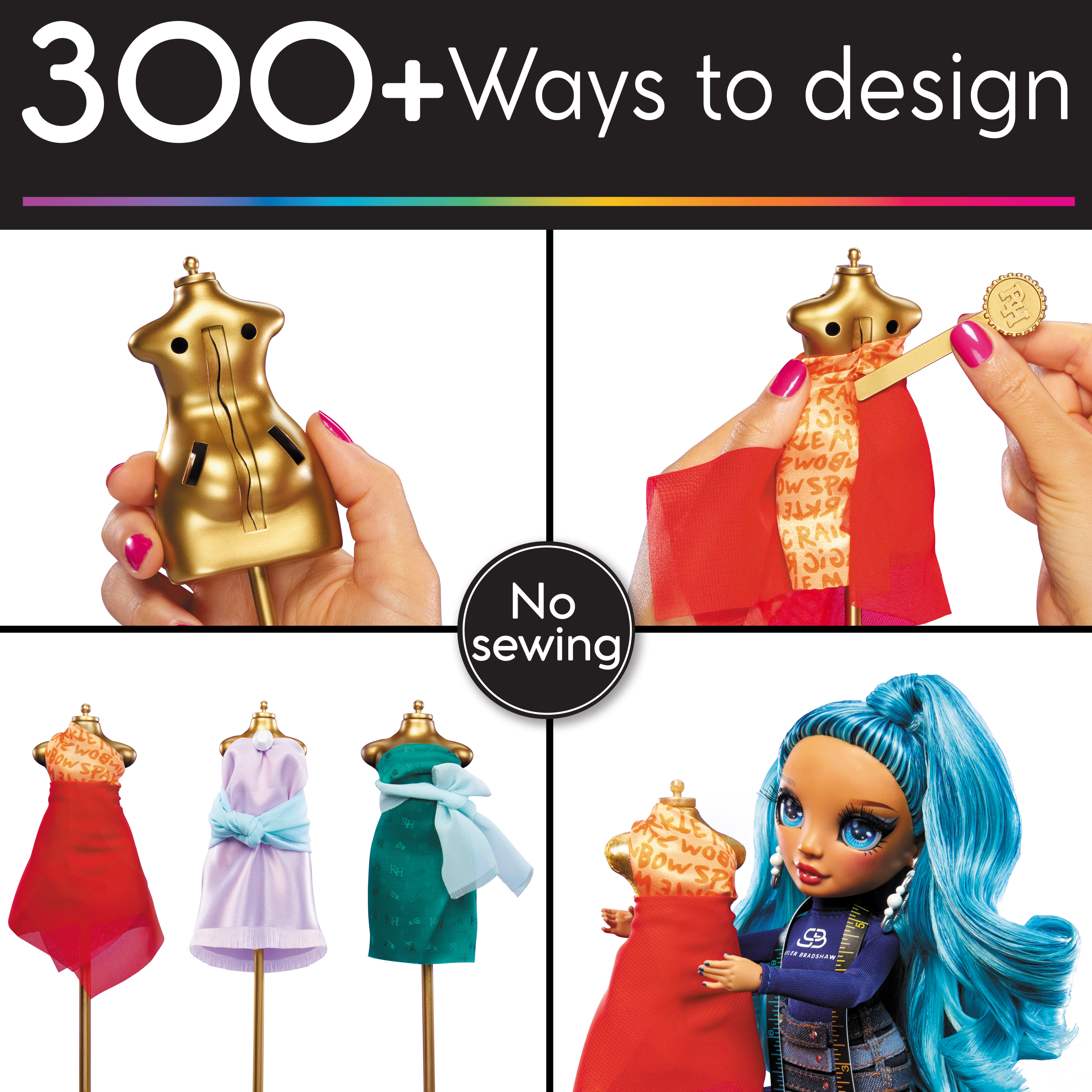 Rainbow High Dream & Design Fashion Studio, Designer Playset with Collectible Blue Skyler Doll +Easy No Sew Fashion Kit Kids Toy Gift 4-12 - image 4 of 8