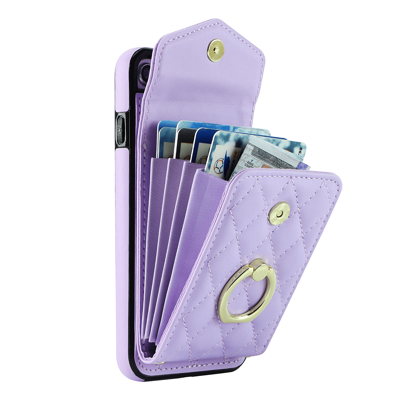 Asuwish Wallet RFID Blocking PU Leather Cell Phone Case with Tempered Glass Screen Protector, Wrist Strap for iPhone 7/8, Purple
