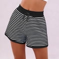 thumbnail image 5 of Oplxuo Casual Striped Shorts for Women Summer Elastic Waist Drawstring Loose Lounge Sweat Shorts with Pockets, 5 of 5