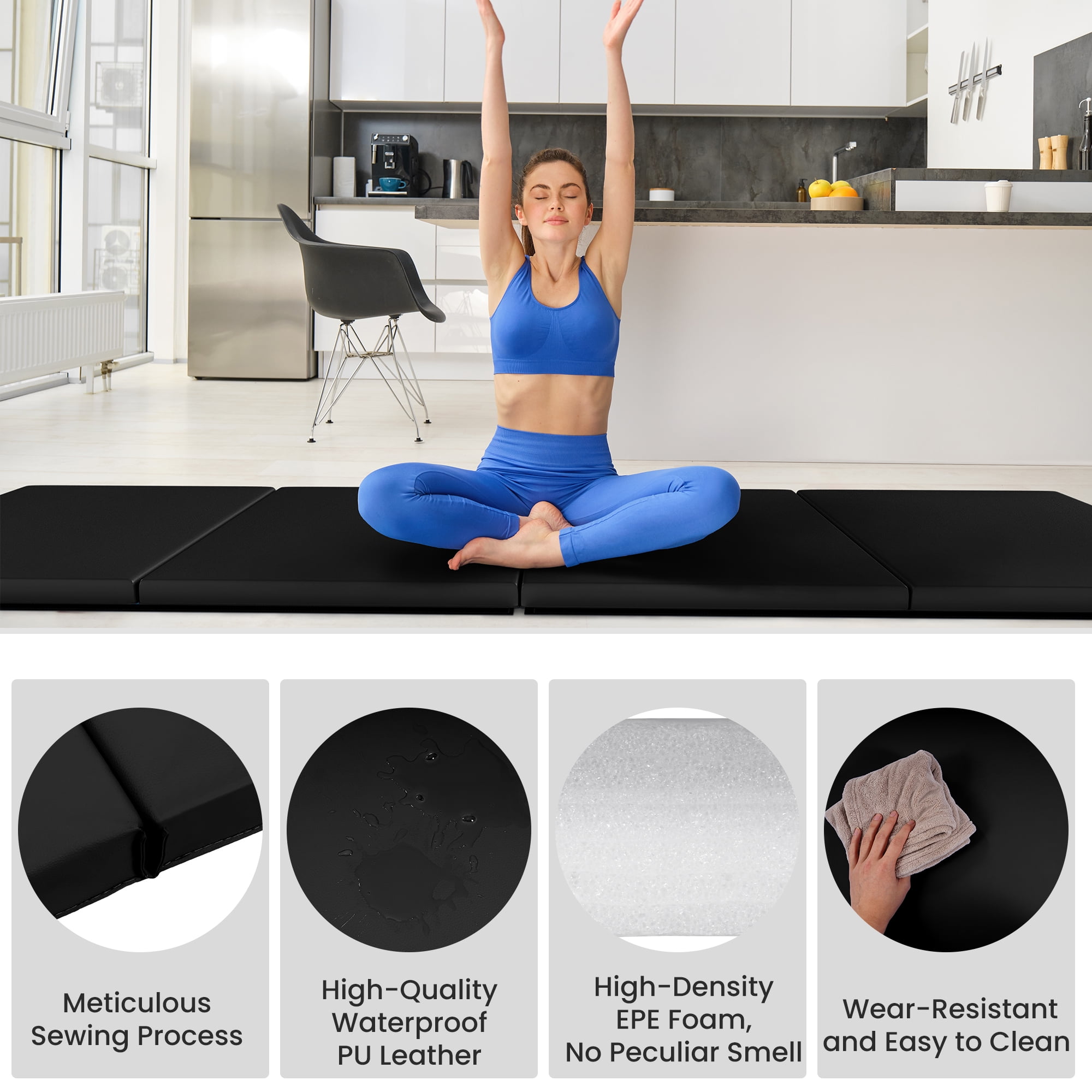 BalanceFrom Folding Exercise Mat, 10ft x 4ft Four Fold Exercise Mat with Carrying Handles for Yoga, MMA, Gymnastics and Home Gym Protective Flooring, 2-inch Thick, Black
