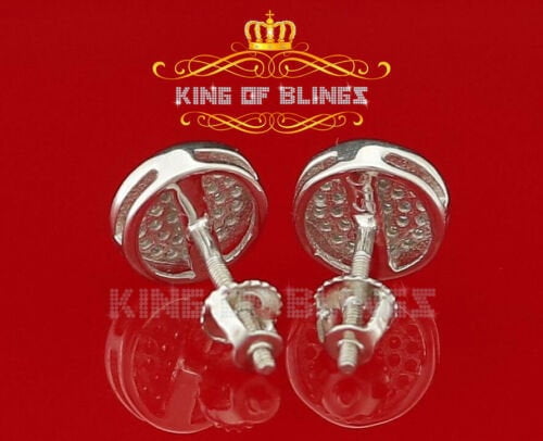King of Bling's 925 White Silver Hip Hop 0.15ct Diamond For Men's & Women's Round Stud Earrings