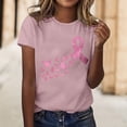 thumbnail image 2 of Pink Ribbon Shirts for Women Cancer Awareness Short Sleeve Crew Neck Tops Inspirational Casual Relaxed Fit Tees Z007-Light Pink XL, 2 of 4