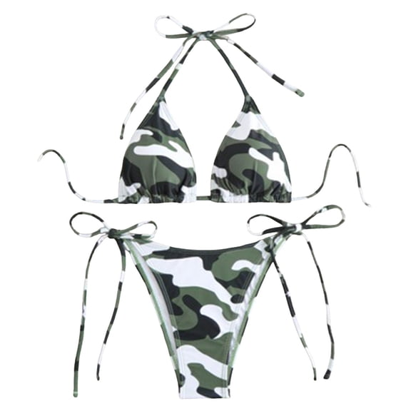 BOOMNY Womens Bikini Sets 2 Peice Swimsuit For Women Camouflage Swimwear Spaghetti Straps Low Rise Cozy Soft Bathing Suits