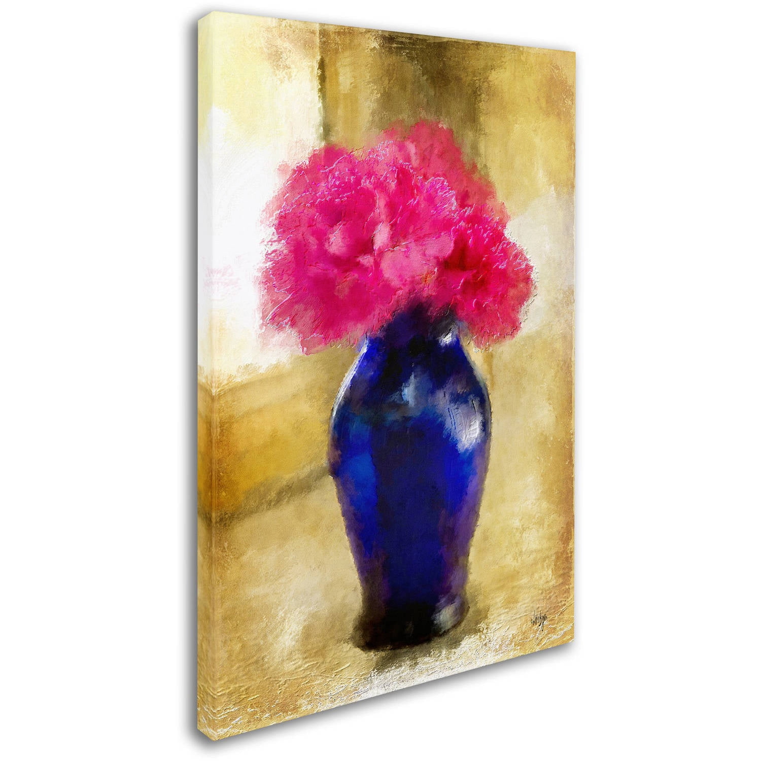 Trademark Fine Art "Pink Carnations in Cobalt Blue Vase" Canvas Art by Lois Bryan