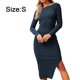 thumbnail image 2 of Vestido tipo suéter con cuello en V para mujer Vestido casual de manga larga con rosca y abertura en la parte delantera y trasera - Azul, S, 2 of 6