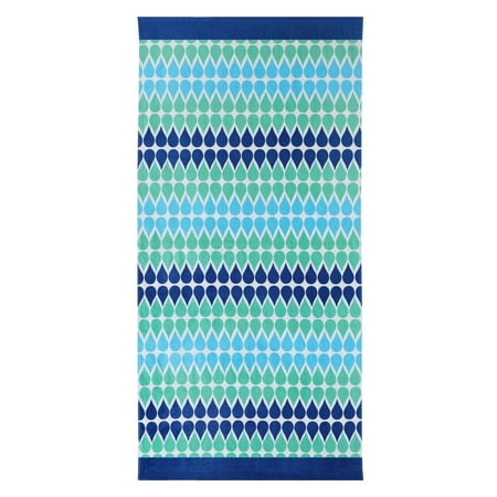ClaireBella Drops Moonlight Bamboo Design Cotton Beach Towel, Green-Blue, 36x72 Inches