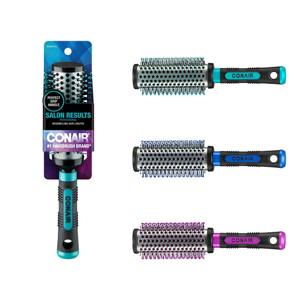 Conair Professional Large Round Hairbrush with Nylon Bristles and Rubber-Grip Handle, Colors Vary