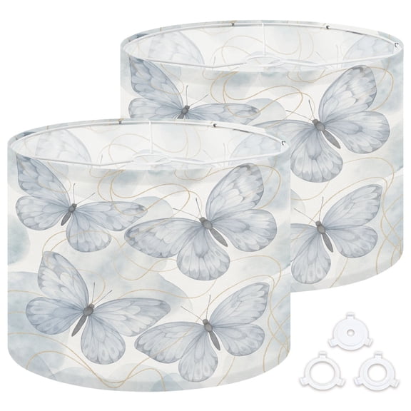 Lamp Shades Set of 2 Easy Assembly Abstract vintage print butterflies shapes golden lines white Drum Lampshades for Table Lamps Floor Lamps Pendant Light 13"x13"x10" Replacement Lamp Shade