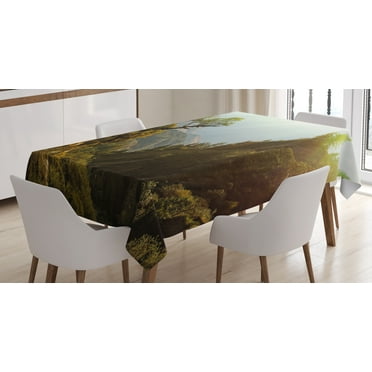 Ambesonne Landscape Tablecloth Rectangular Table Cover, Nepal Forest Majestic, 60"x84", Green Pale Yellow