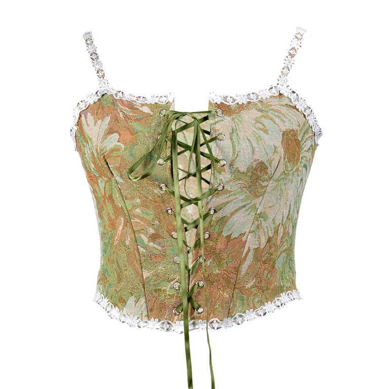 Women Vintage Floral Camisole Flower Embroide Push Up Bodysuit