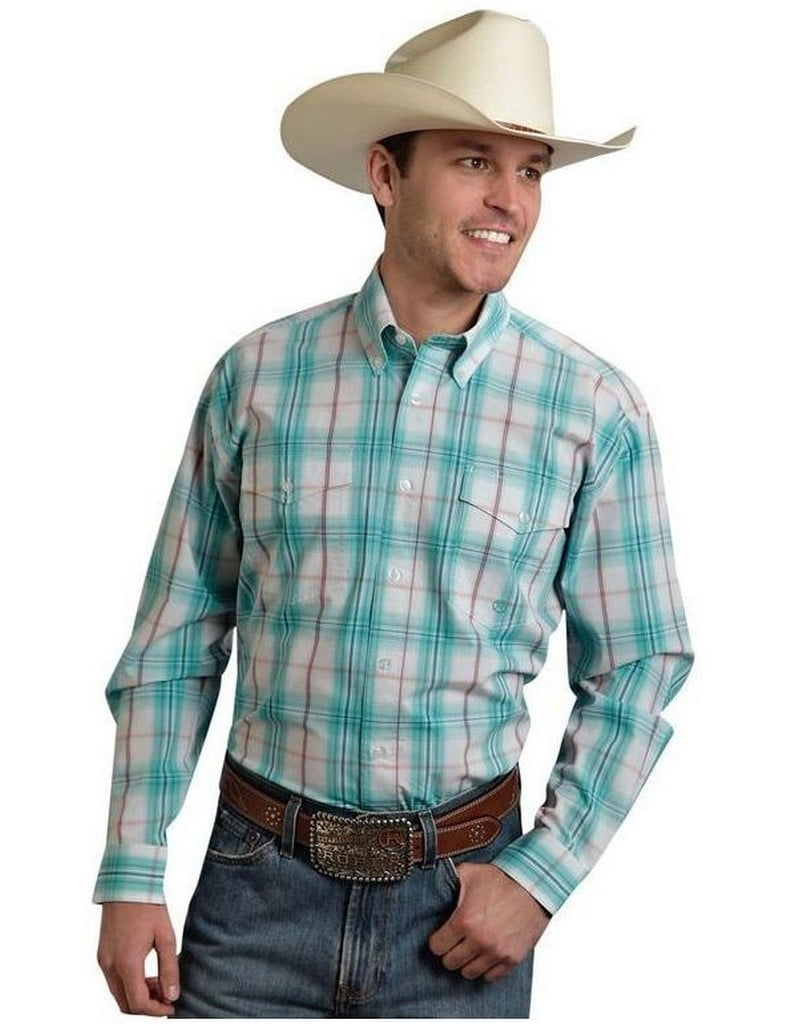 Roper Western Shirt Men Long Sleeve Amarillo Green 03-001-0378-2055 GR ...