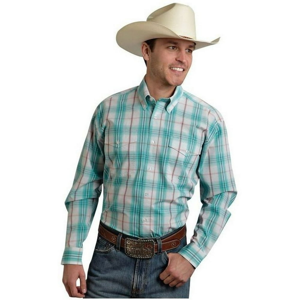 Roper - Roper Western Shirt Men Long Sleeve Amarillo Green 03-001-0378 ...