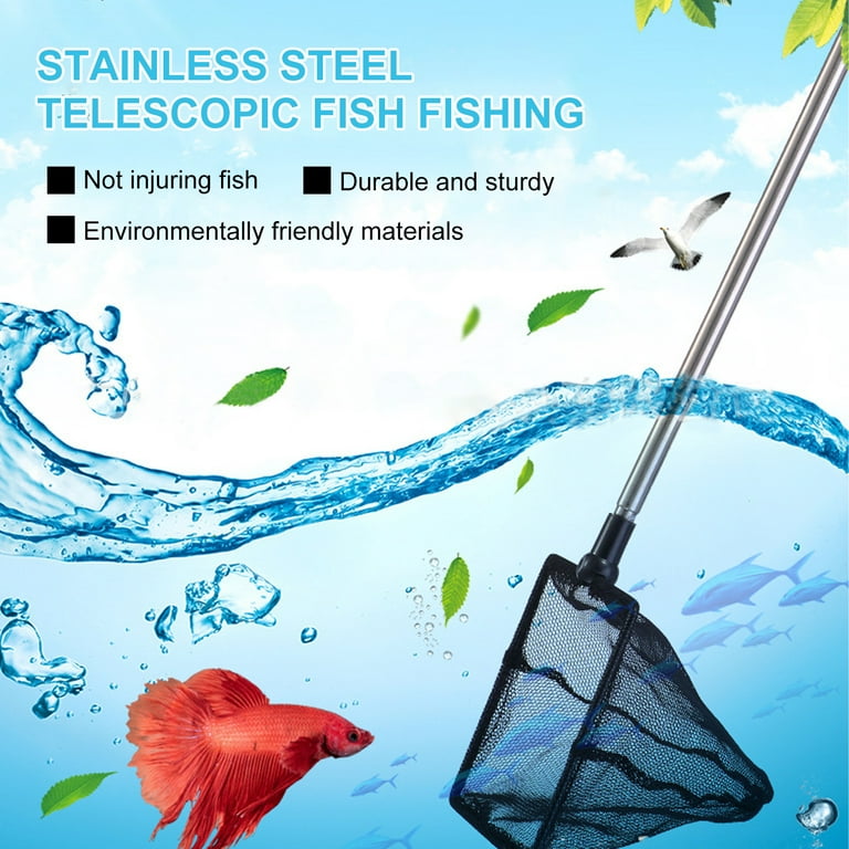 Yesbay Fishing Net Stainless Steel Retractable Handle Fish Net Durable Fish Shrimp  Catching Net for Home Outdoor 