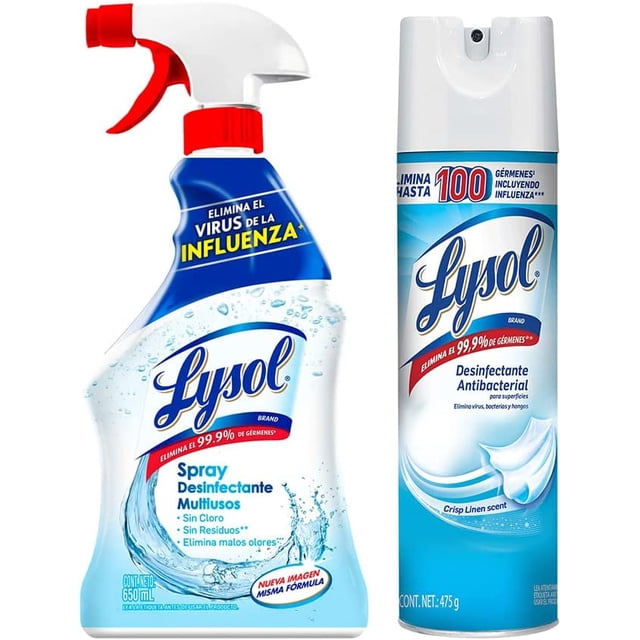 Lysol® Desinfectante Multiusos en Spray 650 ml + Lysol® Aerosol Desinfectante Antibacterial para Superficies Crisp Linen 475 g SHIRET Hogar