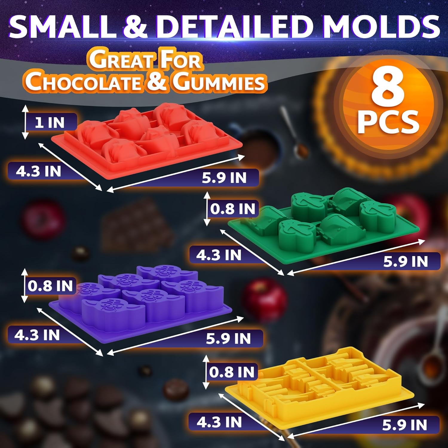 8-Piece Sci-Fi Silicone Molds Set - Flexible Space Ice Cube Trays for Easter Brunch and Patio Drinks, Candy, Chocolate, Gelatin | Nonstick Reusable, Dishwasher Safe, Hot & Cold Temperatures Resistant