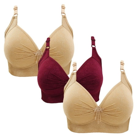 Gnurob Wireless Bralette for Women Push Up Bra Plus Size Floral Lace Bralettes No Underwire Brassiere 3 PC Soft Everyday Bras Adjustable Widen Band Underwear Clearance Saving A03-Wine Large