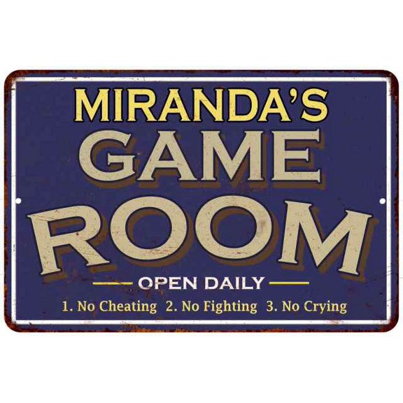 MIRANDA'S Blue Game Room Sign Metal 8 x 12 High Gloss Metal 208120002300