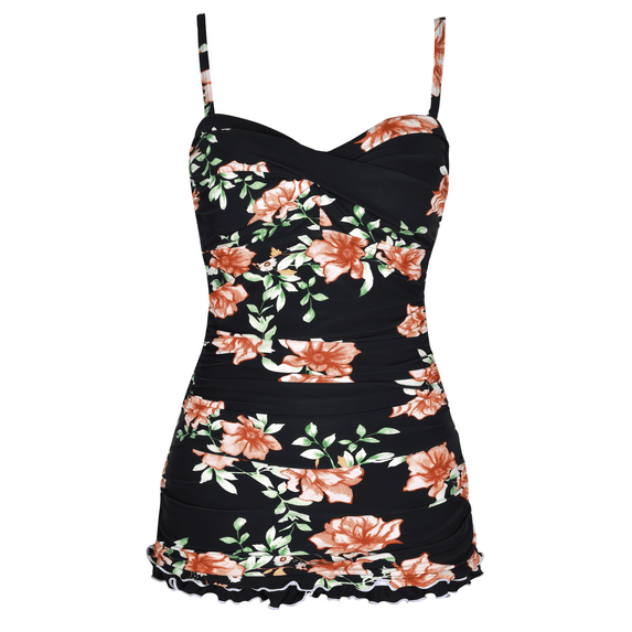 Mycoco Women's One Piece Swimdress Tummy Control Bathing Suit Monokini Ruffled Hem Swimsuits