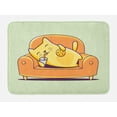 thumbnail image 1 of Cookie Bath Mat, Kitten Character Laying down on a Couch Sipping Milk, Plush Bathroom Decor Mat with Non Slip Backing, 29.5" X 17.5", Cream Orange, by Ambesonne, 1 of 2