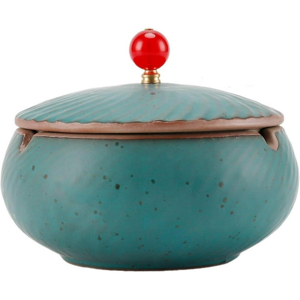 Cenicero al aire libre con tapa, cenicero de cerámica cerrado diseño antiolor estilo marroquí para jardín al aire libre patio azul Rojo Verde Cocina, Decoración y Otros