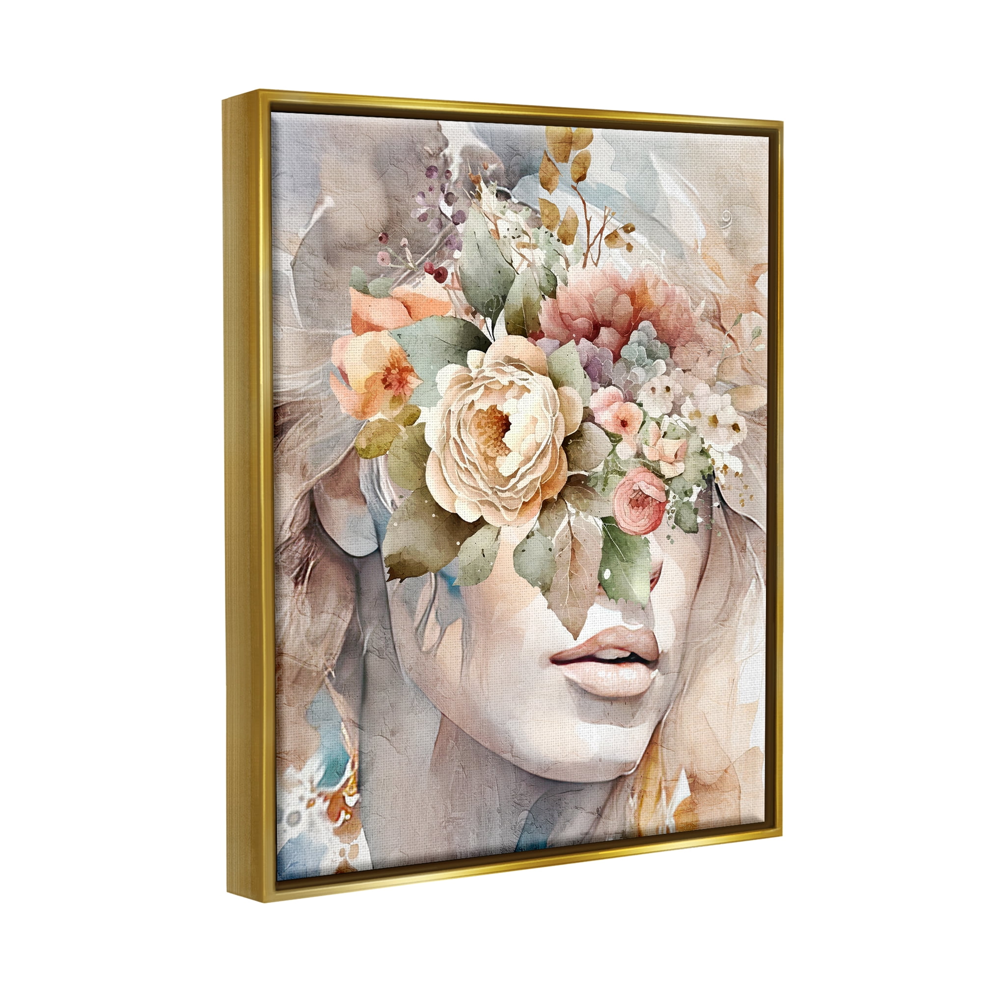 Stupell Industries Female Floral Abstraction Botanical & Floral Painting Gold Floater Framed Canvas Art Print Wall Art, 25 x 31