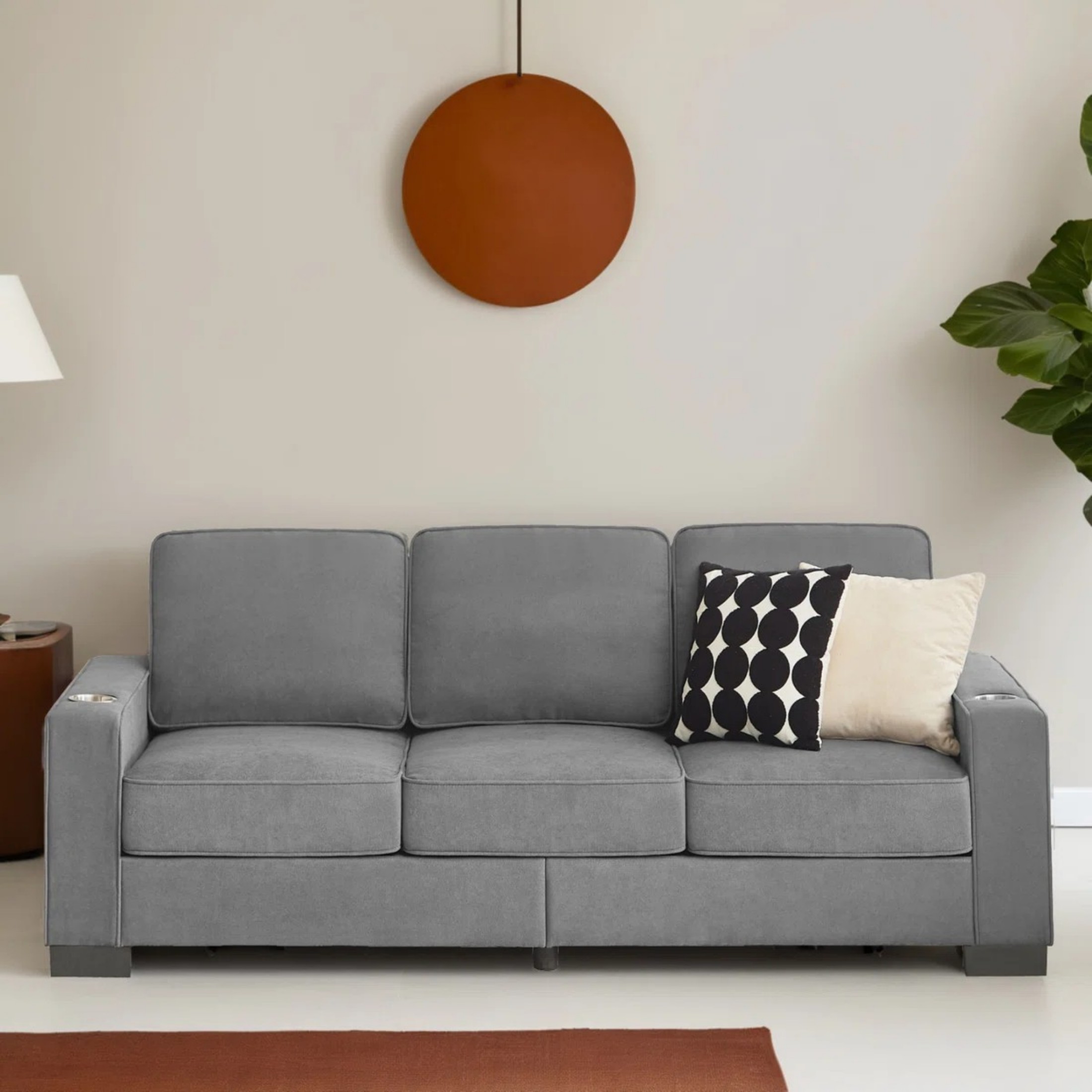 Aukfa 84" Snowfleece Sofa with Cup Holders, Modern 3-Seater Couch for Living Room Office, Gray