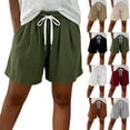 thumbnail image 1 of Shorts de Verano para Mujer - Shorts Casuales con Cordón, Cintura Elástica, Pierna Recta para Viaje y Vacaciones Green-a XXL, 1 of 5