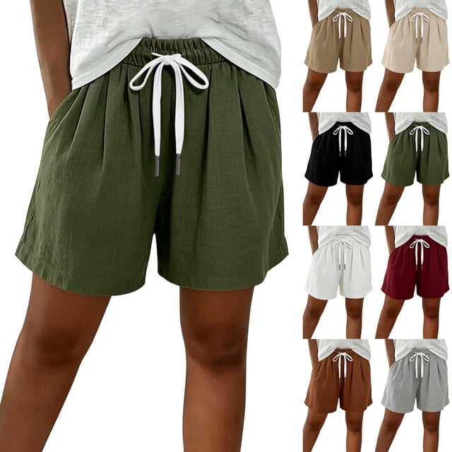 Shorts de Verano para Mujer - Shorts Casuales con Cordón, Cintura Elástica, Pierna Recta para Viaje y Vacaciones Green-a XXL