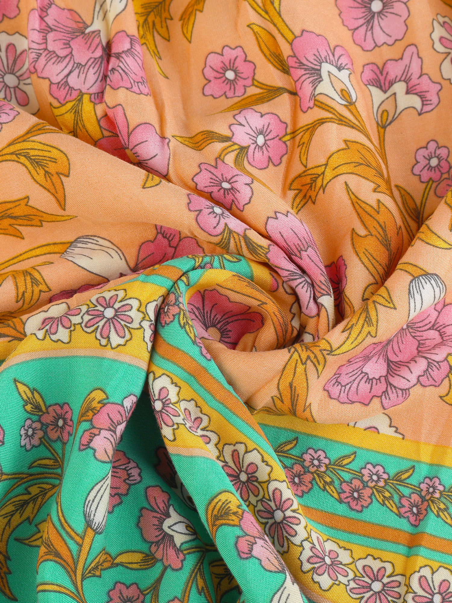 Unique Bargains Women's Floral Flutter Sleeve Smocked High Waist Flowy Boho Dress L Orange