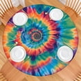 thumbnail image 2 of Colorful Rainbow Tie Dye Spiral Pattern Round Fitted Tablecloth with Elastic Edge,Dining Table Cover Waterproof,Outdoor Round Tablecloth for Camping,Dining,Indoor and Outdoor, 2 of 7