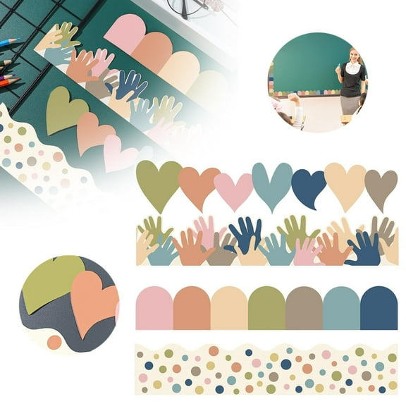 Wall Decor Clearance! Shishian Bulletin Board Borders Classroom Colorful Border Stickers Boho Die Cut Border Trims Bulletin Board Scalloped Borders Self Adhesive For School Blackboard Chalkboard Desk