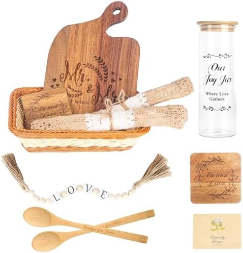 Mr and Mrs Cutting Board Basket Set Wedding Gifts for Couples, Anniversary Engagement Gift Newlyweds Gifts Kitchen Gift for Bride, Groom$$Home Decor, Kitchen, & Other