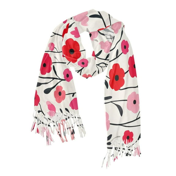 FORMRS Womens Scarf Winter Soft Long Big Warm Shawls Wrap Tassel Scarves, Pink Floral