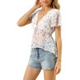 thumbnail image 4 of Allegra K Women's Floral Summer Short Flare Sleeve V Neck Peplum  Blouse, 4 of 6