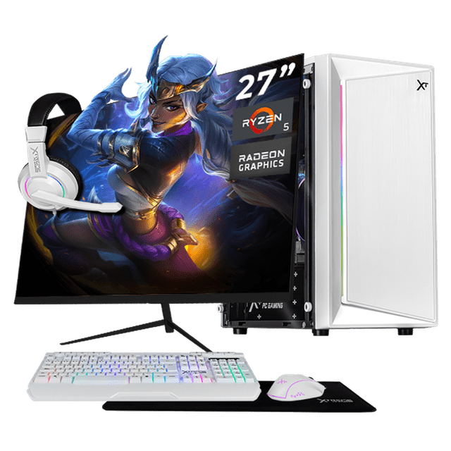 Computadora Escritorio Completa Xtreme PC Gaming AMD Radeon Vega 7 Ryzen 5 5600GT 16GB SSD 1TB Monitor 27 75Hz WIFI White juegos casuales, trabajo y estudio