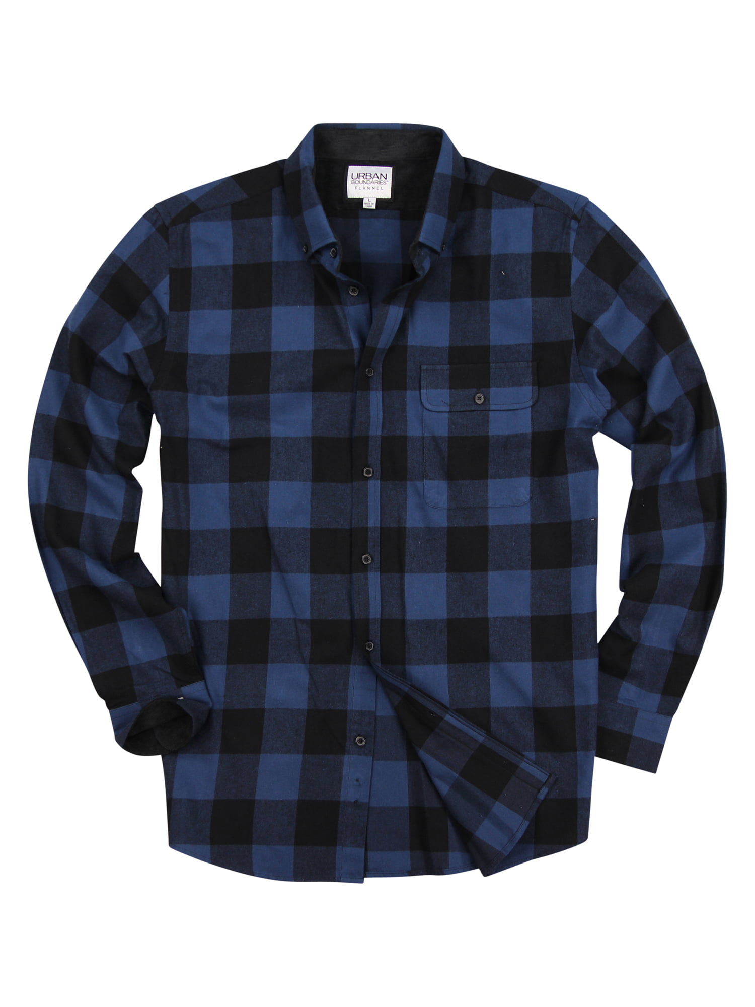 Men's Long Sleeve Flannel Shirt W/Button DownCollar (Navy/Black, Medium ...
