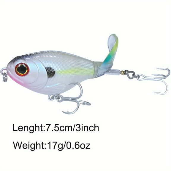 2pc Premium Topwater Fishing Lure with Propeller Tail & Rust-Proof Treble Hooks - Realistic 3D Holographic Eyes, High-Index Plastic, Mixed Colors (Yellow/White, Green/Blue, White/Black) - Ide