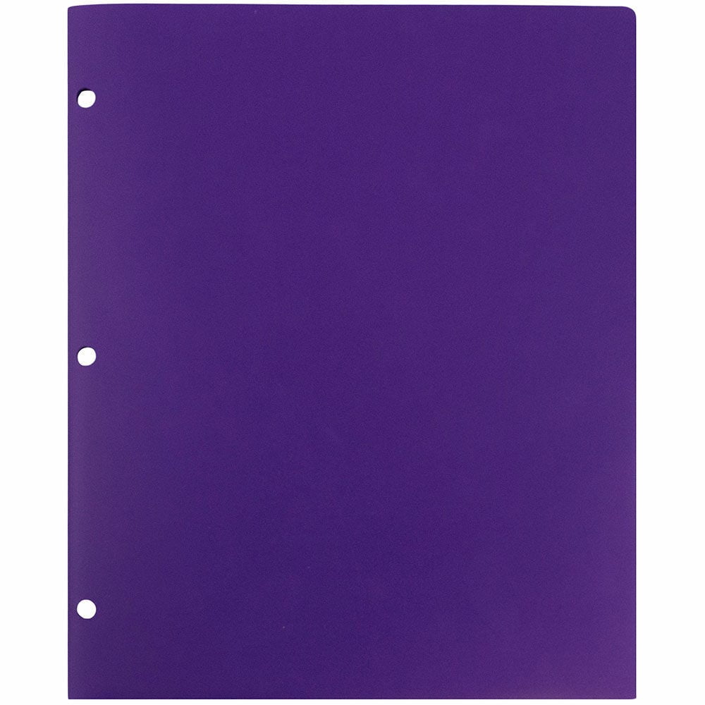 JAM Paper Heavy Duty Plastic 3 Hole Punch Pocket Folders, Extra Tough, Purple, Bulk 144/Box