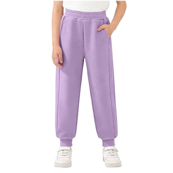 QIbmong Toddler Kids Sweatpants Elastic Waist Joggers Solid Color Casual Loose Breathable Athletic Pants with Pockets for Boys and Girls(12-13 Years,Purple)