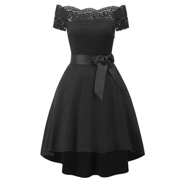 Mujeres verano sexy vintage fuera del hombro encaje manga corta vendaje vestido sólido Fridja qw111