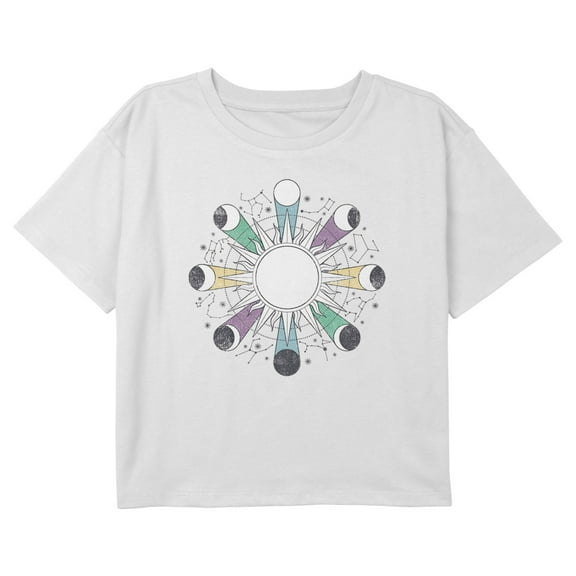 Girl's Lost Gods Lunar Phase Symbols Graphic Cropped T-Shirt White Medium