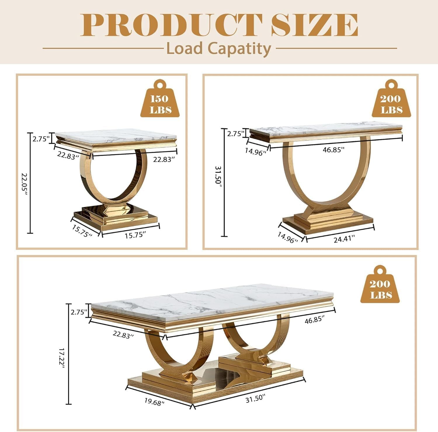 22.83" Square Faux Marble End Table, Modern Marble-Patterned Top with Gold Mirrored Stainless Steel O-Base, for Hallway, Living Room, Bedroom