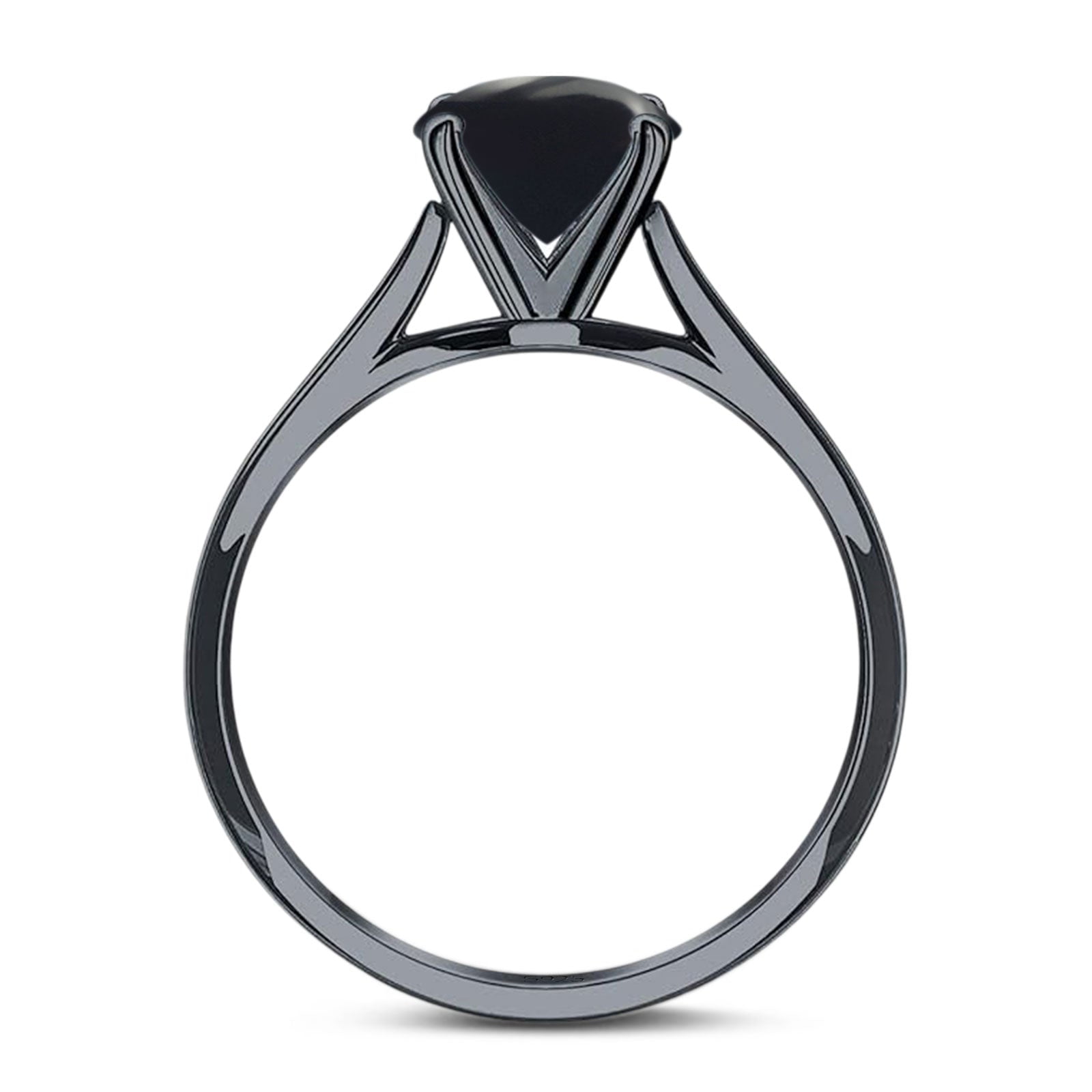 Natural Black Onyx Black Tone Silver Size-6 Minimalist Oval Cathedral Solitaire Ring Wedding Engagement Rings For Women 925 Sterling Silver Gifts For Her