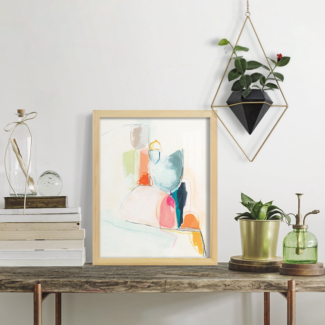 Factotum I -Framed Print w/glass-Natural Wood