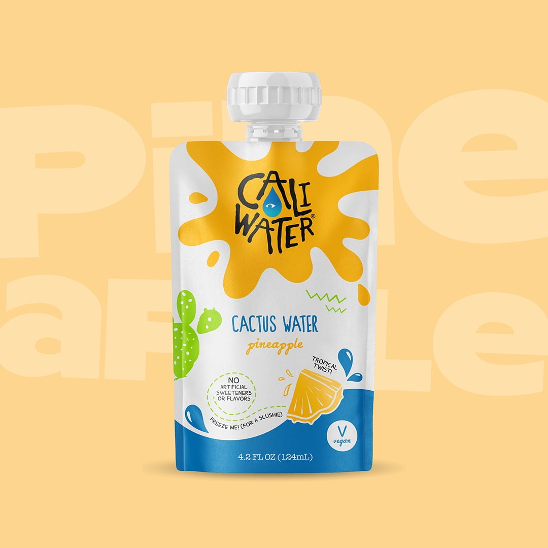 Caliwater Organic Cactus Water Kids Pouches Pineapple, Coconut Water Alternative, Juice Box Hydration, Electrolyte Drinks, Flavored Waters, 24-Pack 4.2oz/pouch 3g Sugar, 10 Calories